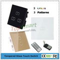 UK Standard  3 gang 1 way or 2 way Remote Control Light Touch Panel Switches 3