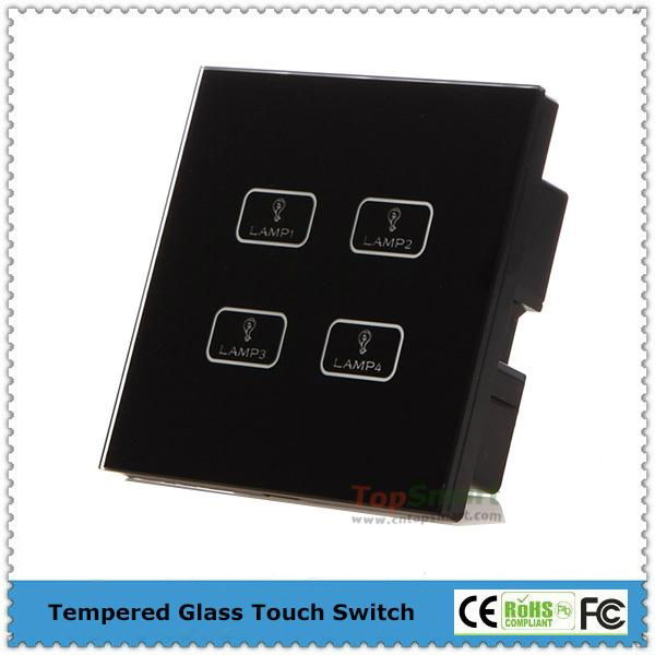 UK Standard  4 gang 1 way or 2 way Remote Control Light Touch Panel Switches