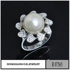 R7565 Fashionable Diamond Jewelry Rhodium Plated Pearl Jewelry