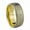 Tyre Tread Pattern Tungsten Carbide Ring, Gold Plated Tungsten Carbide Mens Ring