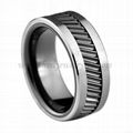 Gear teeth pattern black ceramic inlay tungsten carbide ring for men 1