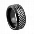 Fashion Polished Black & White Checkered Pattern Black Tungsten Carbide Ring 1