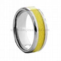 High Polished Yellow Leather Inlay White Ceramic Wedding Ring