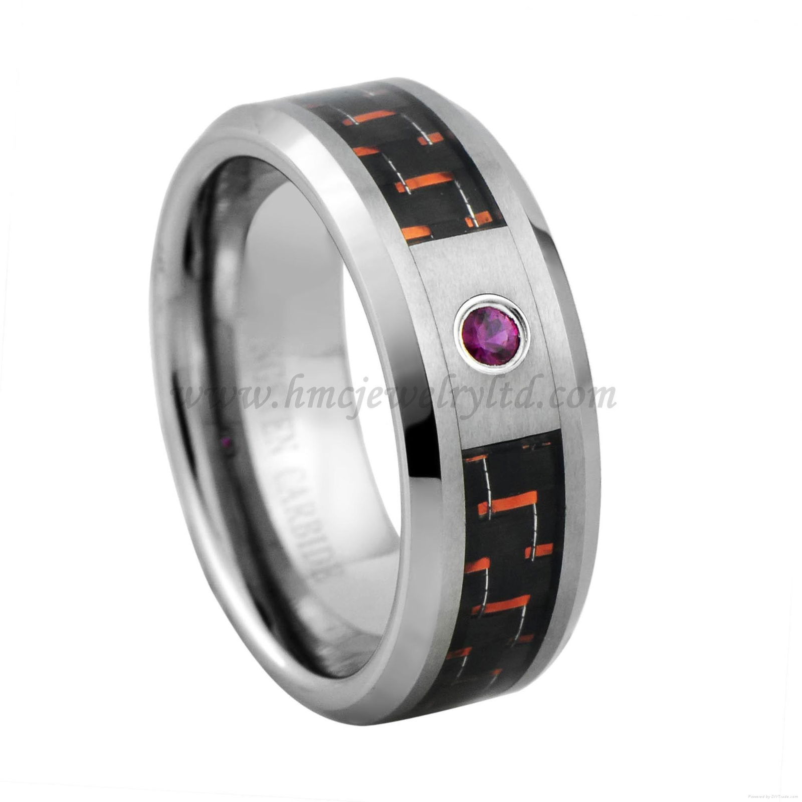 Tungsten Inlay Red Stone Rings Red-Black Carbon Fiber Rings