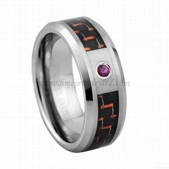 Tungsten Inlay Red Stone Rings Red-Black Carbon Fiber Rings