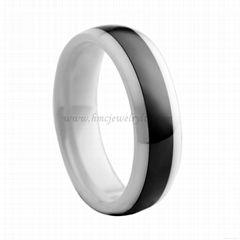 White Ceramic Wedding Rings Inlaid Black Ceramic
