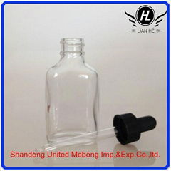 Clear 30ml glass bottles with dropper flat 30ml glass essential oil/pharmaceutic