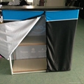 Fabric Covered Metal Counter Display Stand with wood surface