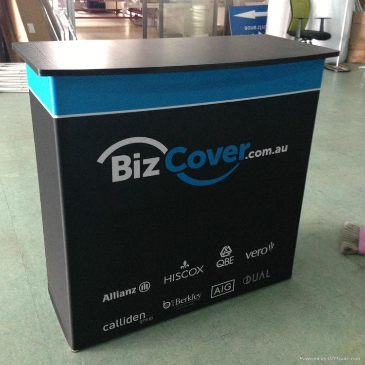 Fabric Covered Metal Counter Display Stand with wood surface 3
