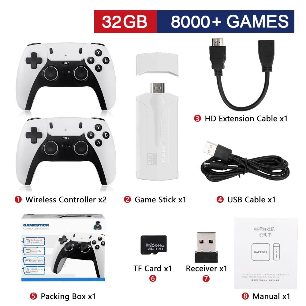 M8 PLUS TV Game Stick Retro Game Console Wireless 2.4G 4K Ultra HD 4