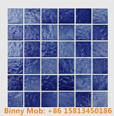 48x48 Standard antiskid glazed wave like blue white ceramic swimming pool mosaic