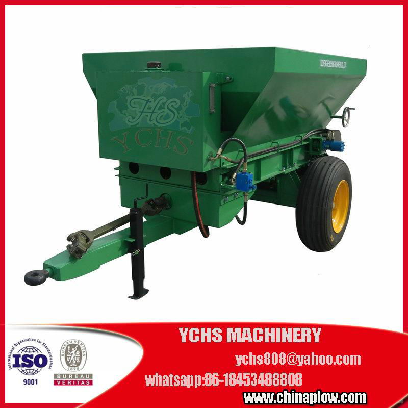 Tractor trailed fertilizer spreader for animal manure