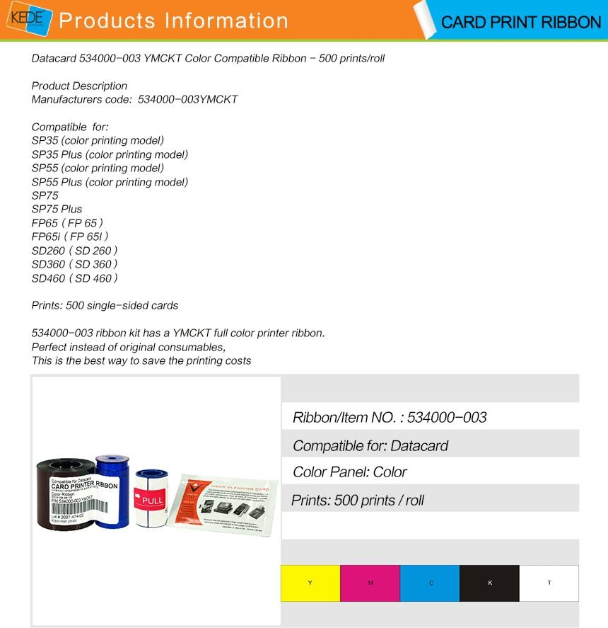 Compatible Ribbon for Datacard 534000003 YMCKT Color 534000003YMCKT