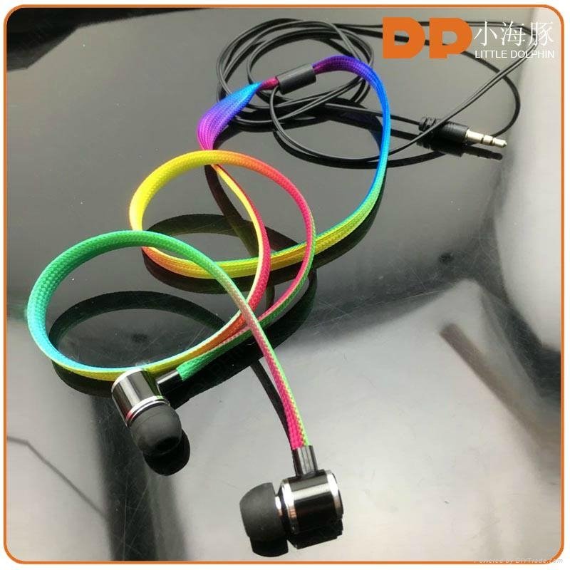 China OEM colorful shoelace earphone noise cancelling headphone with mic 4