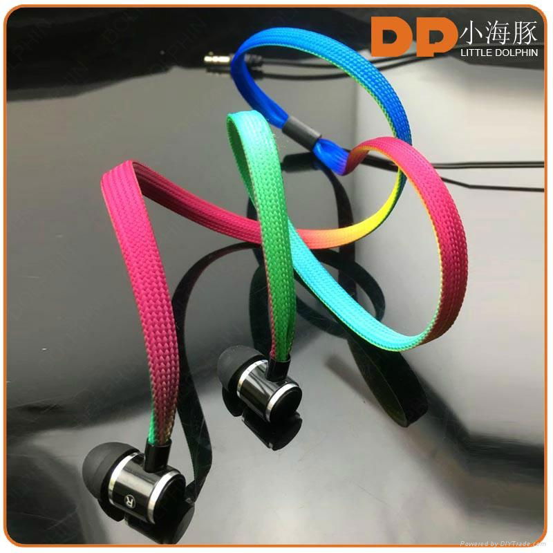China OEM colorful shoelace earphone noise cancelling headphone with mic 2