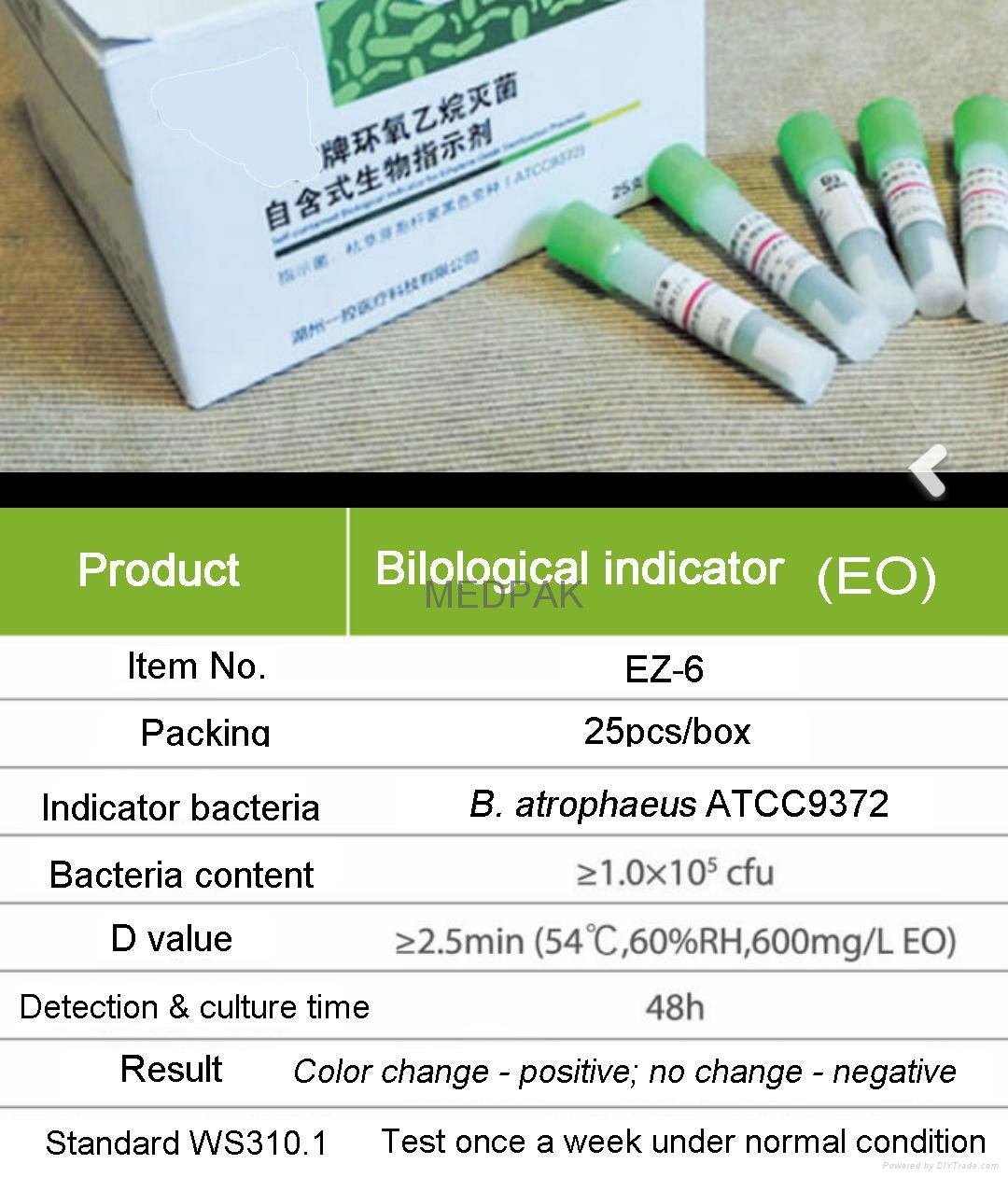biological indicator (ETO) EZ6 MEDPAK (China Manufacturer