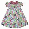 Beautiful geometric paisley hand smocked bishop dress