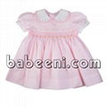 Pink geometric smocked scallop girl dress 1