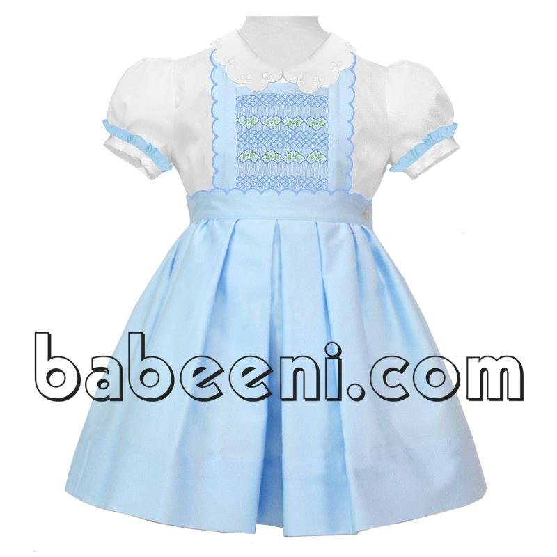 Nice navy blue geometric smocked scallop dress for baby girls - DR 2281 ...