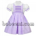 Lovely purple geometric smocked scallop girl dress 1