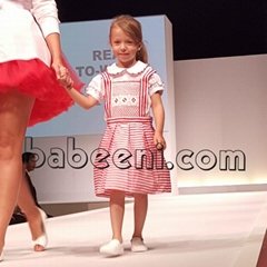 Red stripe smocked girl outfit 