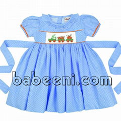 Nice pumpkin truck smocked girl dress for Halloween - DR 2290