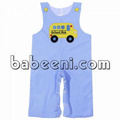 Lovely schoolbus applique longalls for little boys - BC 664