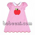 Lovely apple appliqued a-line dress with scallop hem edge - DR 2273