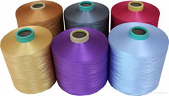 100% POLYESTER DOPE DYED FILAMENT 450 D/144F DTY YARN