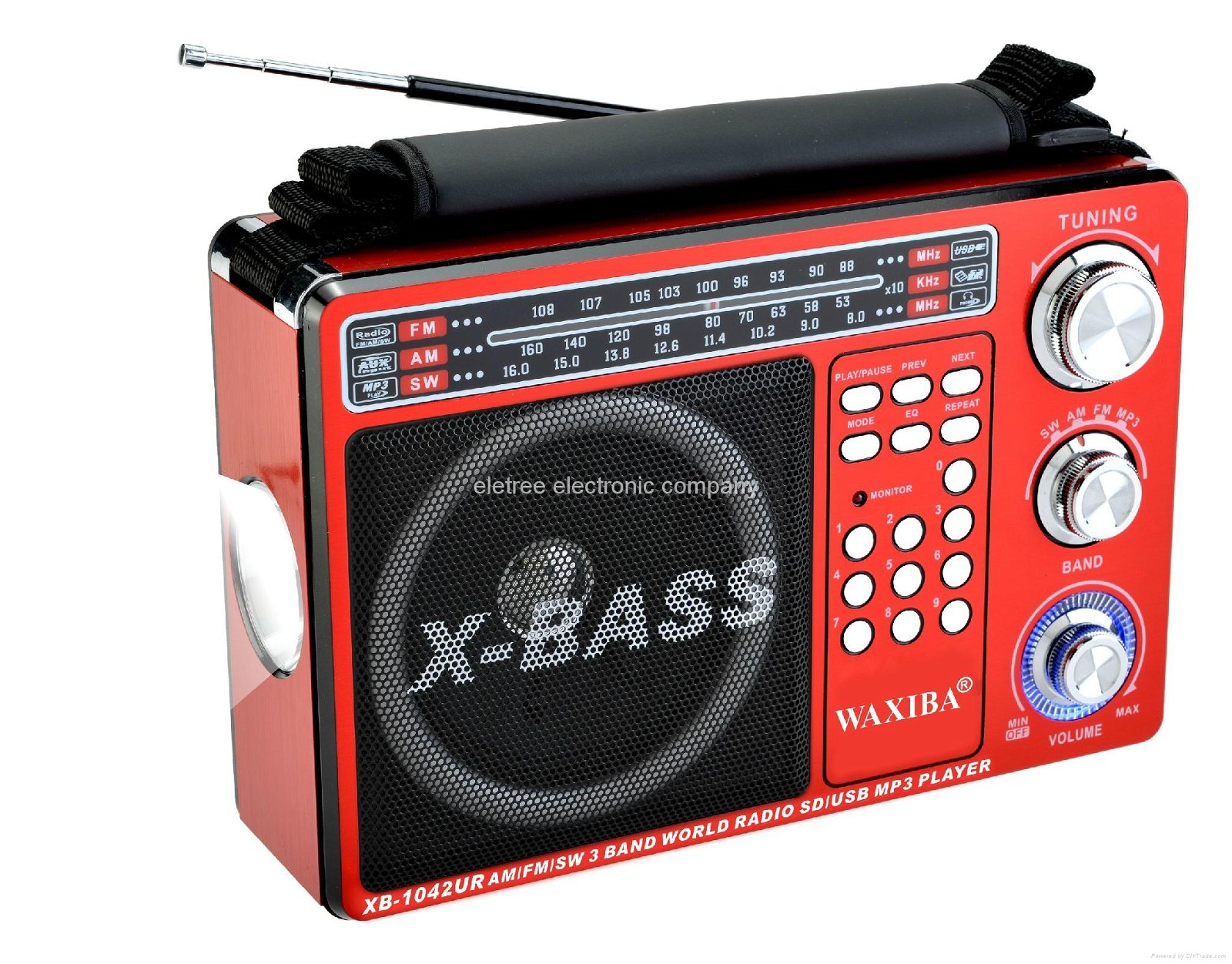 XB-1042UR portable usb sd card loud speaker with AM.MW/FM/led light radio