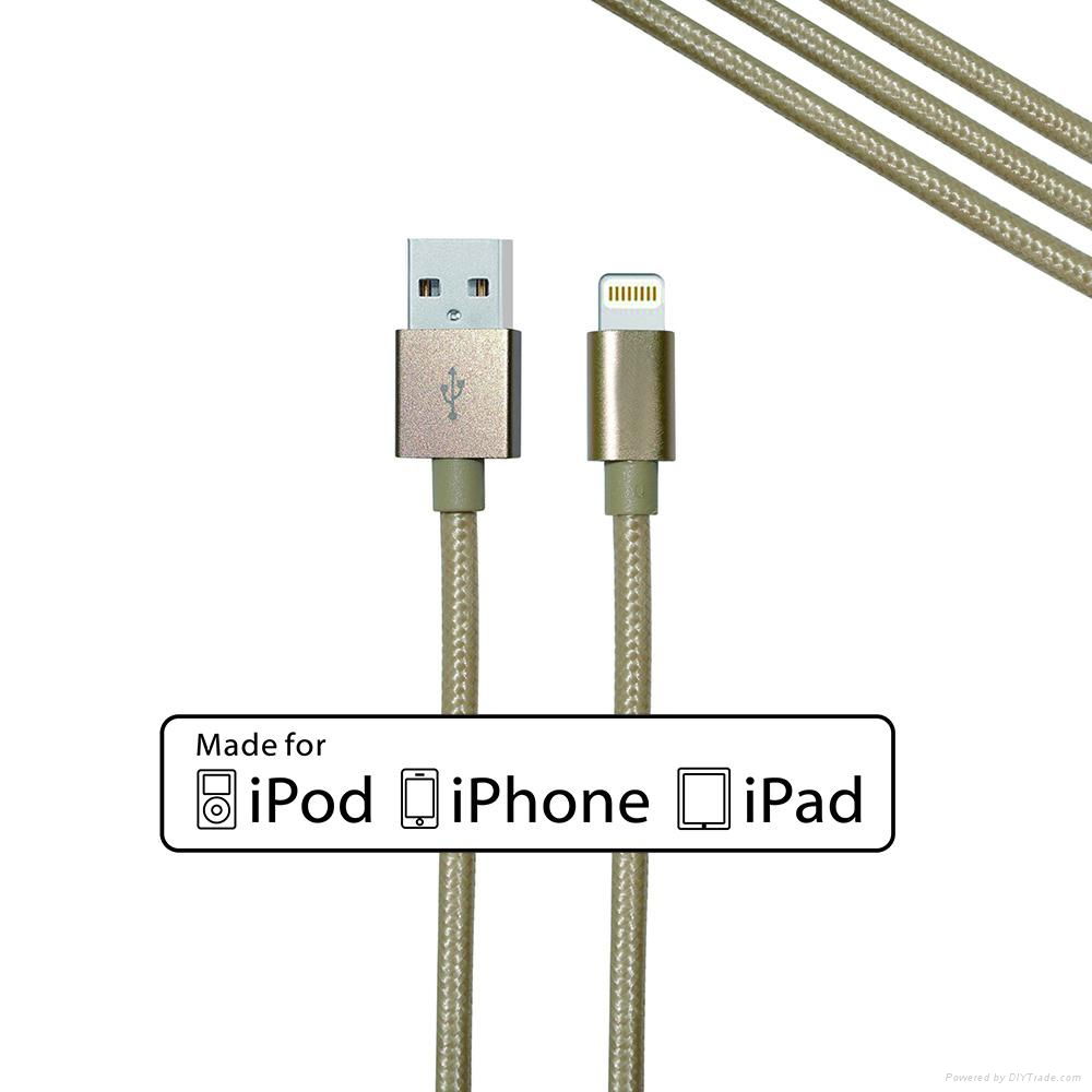 Nylon braided 8 pin usb cable for iphone 5 charger cable with MFI certificated