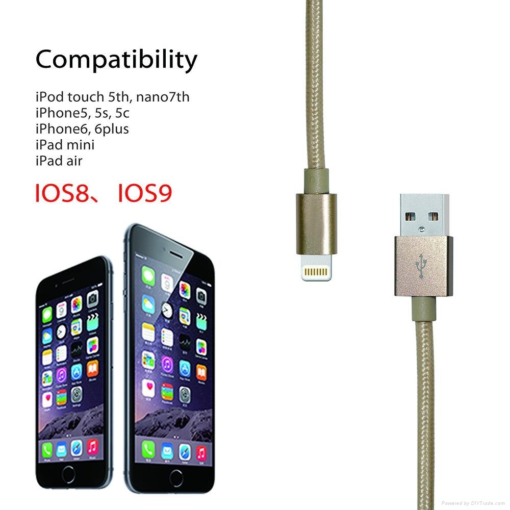 Nylon braided 8 pin usb cable for iphone 5 charger cable with MFI certificated 5