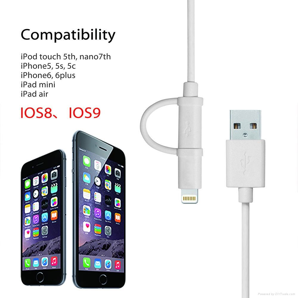 MFI certified 1m genuine 2 in 1 usb cable for iphone and samsung 3
