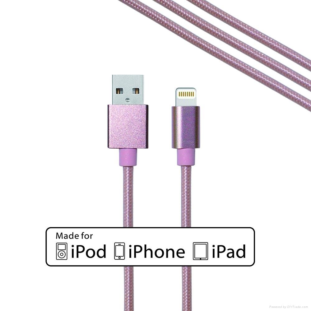 1m 3.3ft rose gold nylon braided charging cable for iphone 6s/ipad mini cable