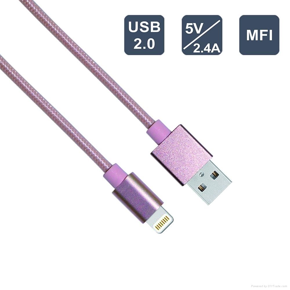 1m 3.3ft rose gold nylon braided charging cable for iphone 6s/ipad mini cable 2