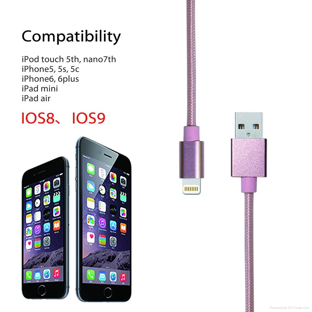 1m 3.3ft rose gold nylon braided charging cable for iphone 6s/ipad mini cable 3