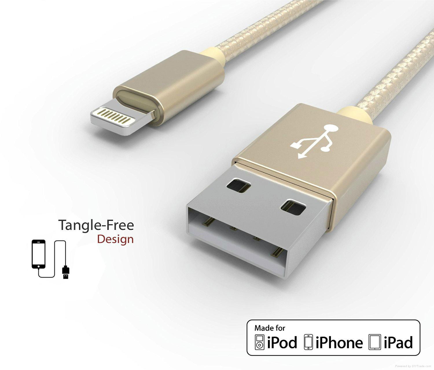 Gold Nylon Braided USB Cable for iPhone 6 Charger Cable