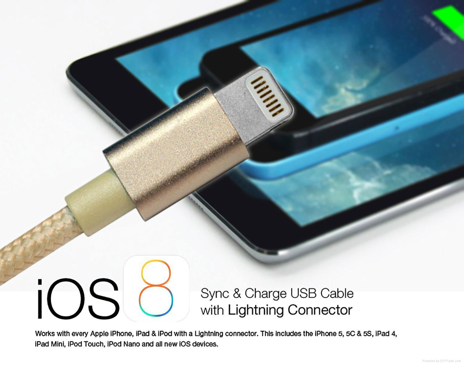 Gold Nylon Braided USB Cable for iPhone 6 Charger Cable 3