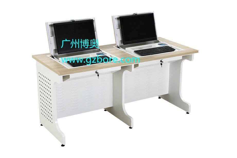 新款钢木单位电教室液晶屏翻转电脑桌 5