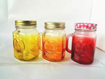 Glass mason drinking jar with colored and handle