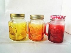 Glass mason drinking jar with colored and handle