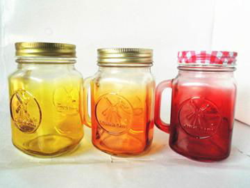 Glass mason drinking jar with colored and handle 2