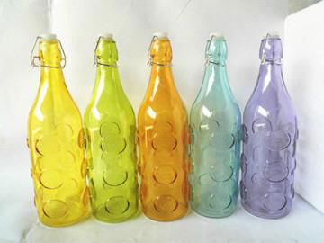Glass bottle with colored and chrysanthemum stamp 3