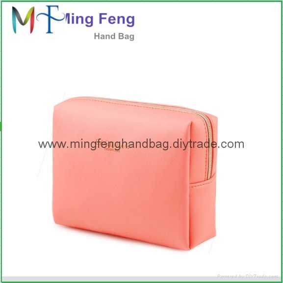 Fshion saffiano Leather PU Make up pouch embossing logo