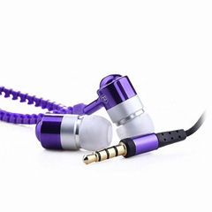 Custom music stereo zipper wired earphone with mic for iphone and mobile