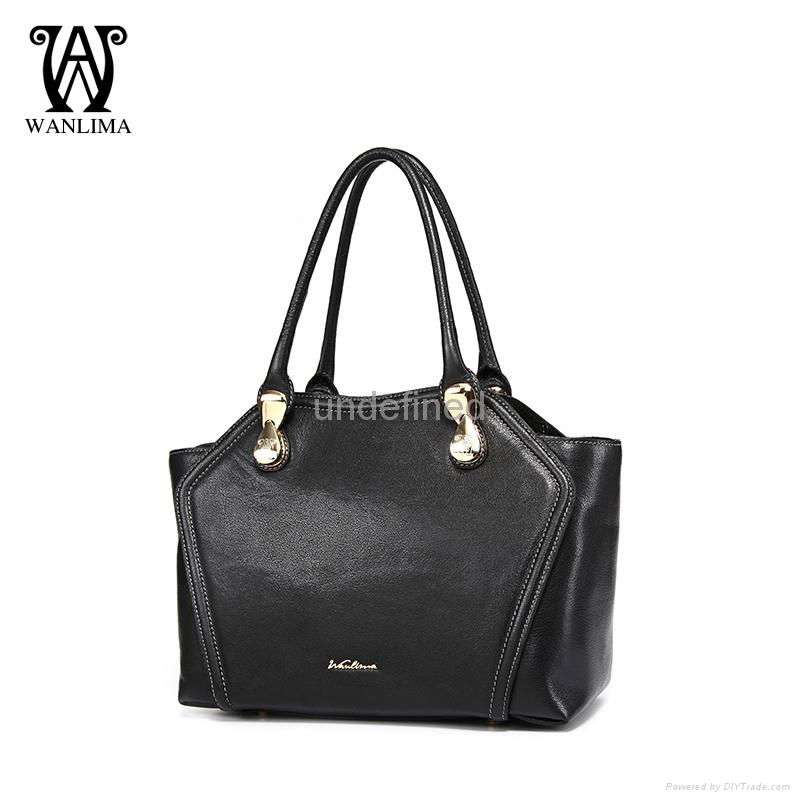 WANLIMA NEW GENUINE LEATHER HANDBAG SHOULDER BAG BLACK  2