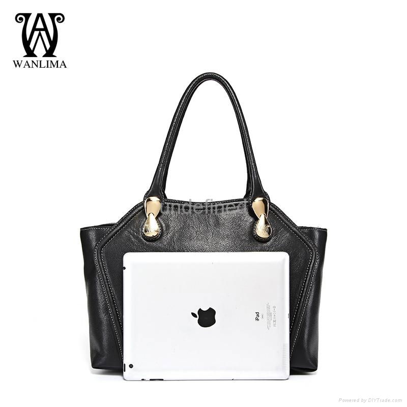 WANLIMA NEW GENUINE LEATHER HANDBAG SHOULDER BAG BLACK  3