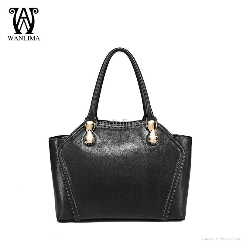 WANLIMA NEW GENUINE LEATHER HANDBAG SHOULDER BAG BLACK  4