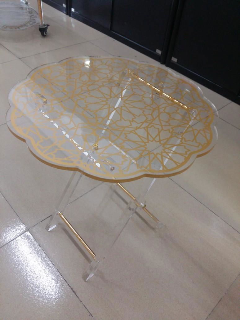 ODM fashion silk screen gold clear acrylic round table top 3