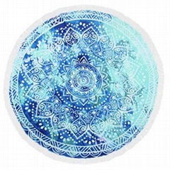 Blue flower round beach towel